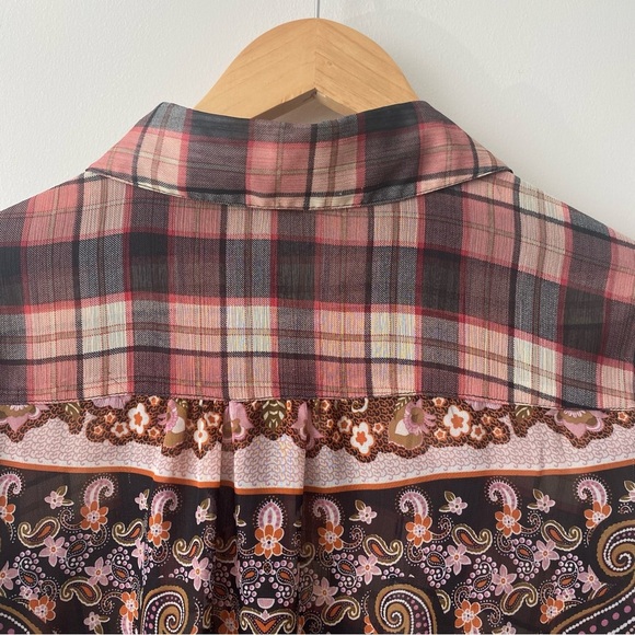 Band Of Gypsies Sheer Mixed Print Button Up Blouse - Picture 6 of 15